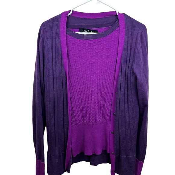 Lida Baday Italy Sweater Cardigan Set XL Designer Wool Silk Cashmere Purple Flaw - Picture 3 of 16